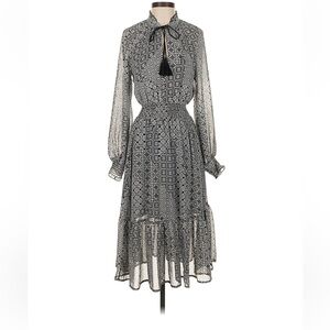 Aqua Black and White Geometric Long Sleeve Dress